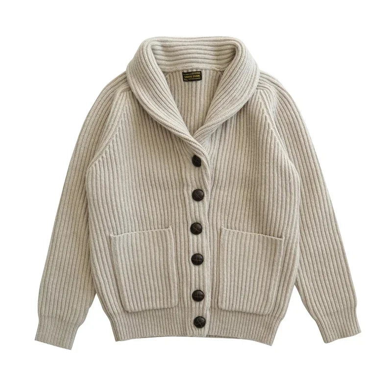 Sauce Zhan Mens Sweater Cardigans for Man Sweatercost Pure Heavy Sheep Wool for Winter Vintage Shawl Colla Slim Fit
