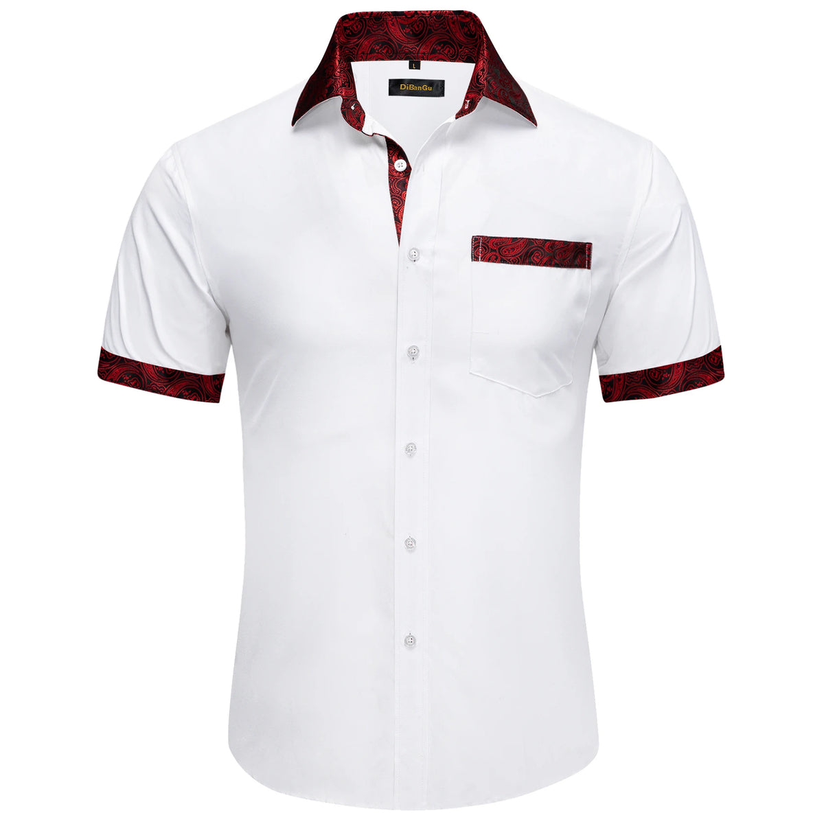 Men Shirts Short Sleeve Cotton Polyester Summer T-shirts Solid Black White Red Business Casual Tops Hawaiian Shirt