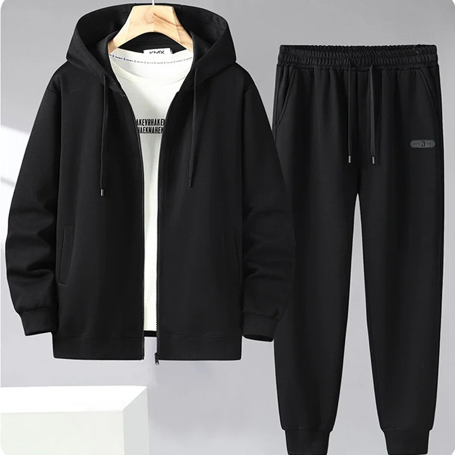 Solid Color Tracksuit Men 11XL Plus Size Suits Zippered Hoodie Sweatpants Sets Spring Autumn Jogger Pants Male Big Size 10XL