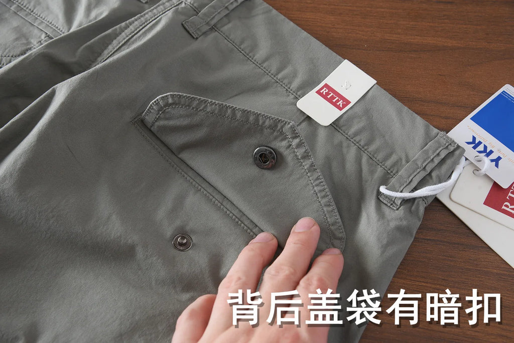 221# Summer New American Retro Thin Quick-drying Elastic Pants Men's Simple 97% Cotton Washed Commute Casual Straight Trousers