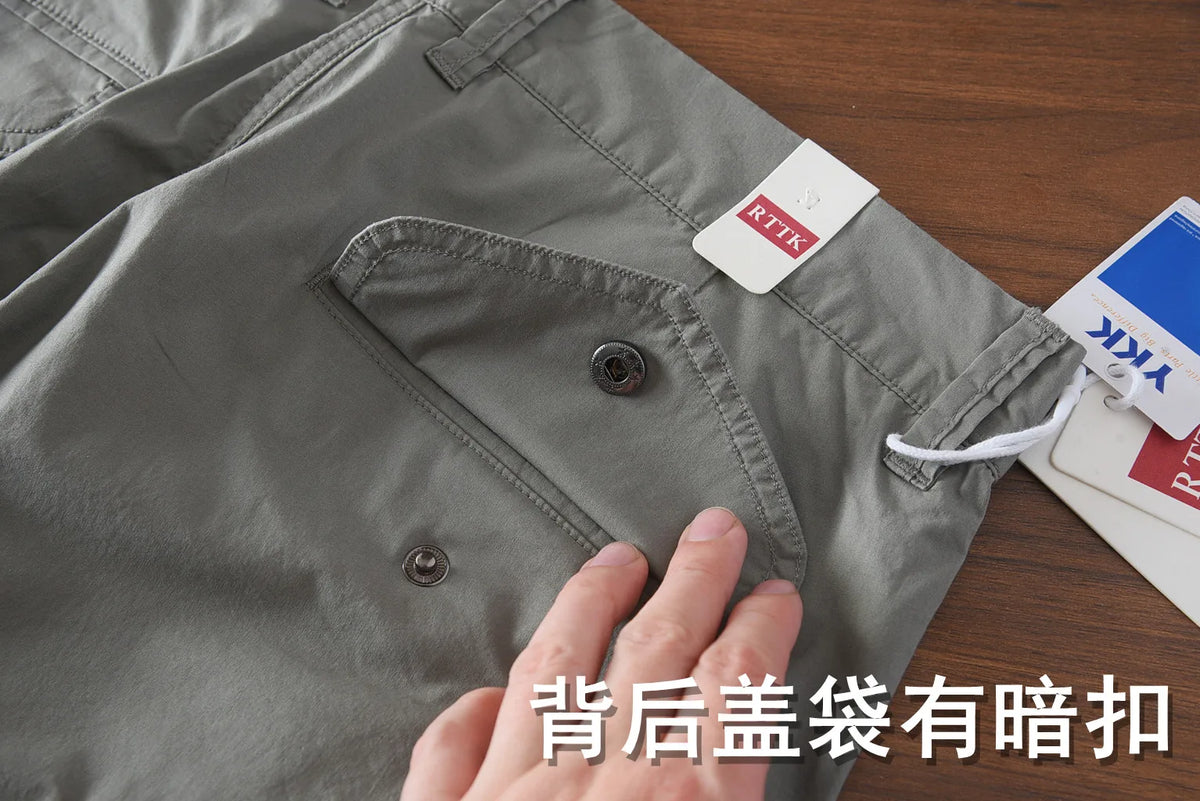 221# Summer New American Retro Thin Quick-drying Elastic Pants Men's Simple 97% Cotton Washed Commute Casual Straight Trousers