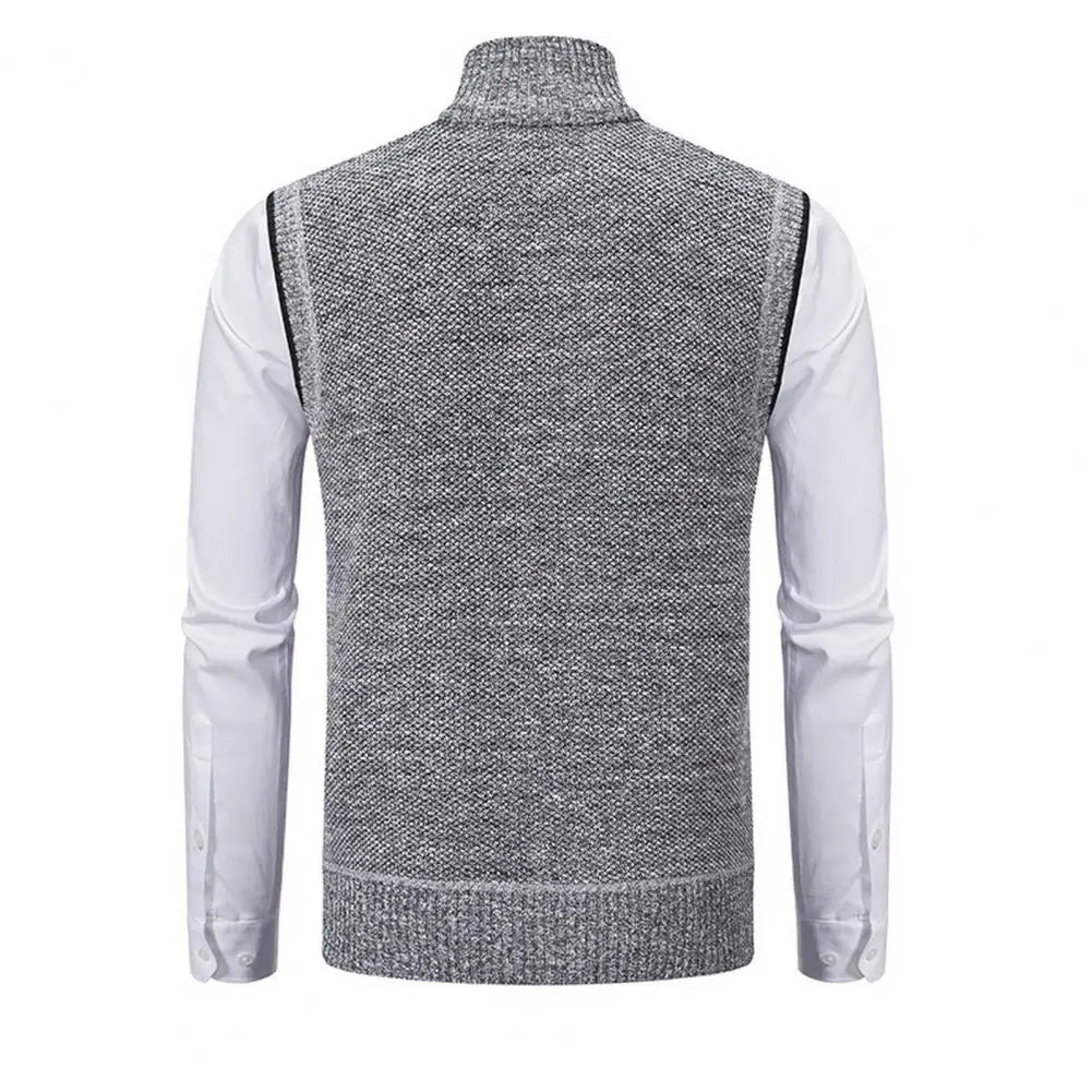 Stylish Zipper Design Sweater Vest Men Sweater Vest Stylish Men's Knitted Zipper Sweater Vest Stand Collar Sleeveless for Work