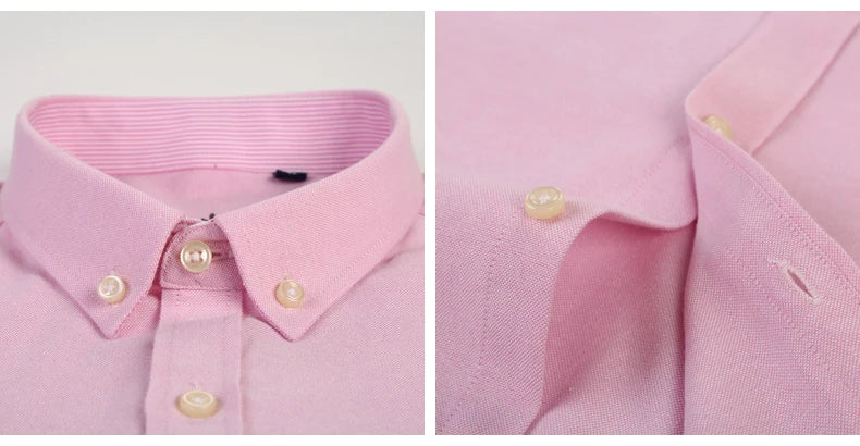 Cotton Oxford Shirt For Men Long Sleeve Plaid Striped Casual Shirts Male Pocket Regular-Fit Button-Down Work Man Dress Shirt