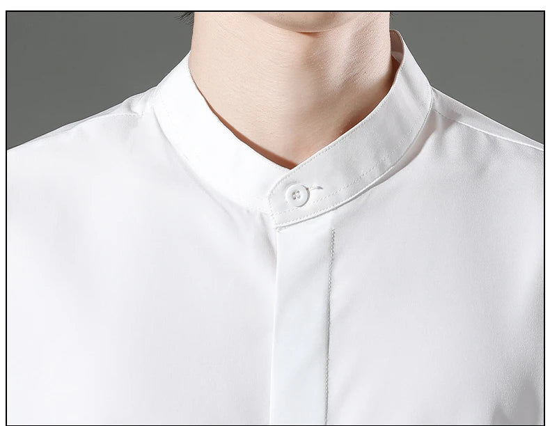 Summer Thin Short-sleeved Shirts Men Japanese Style Loose Stretch Business Casual Shirts Male No-iron Stand Collar Formal Tops