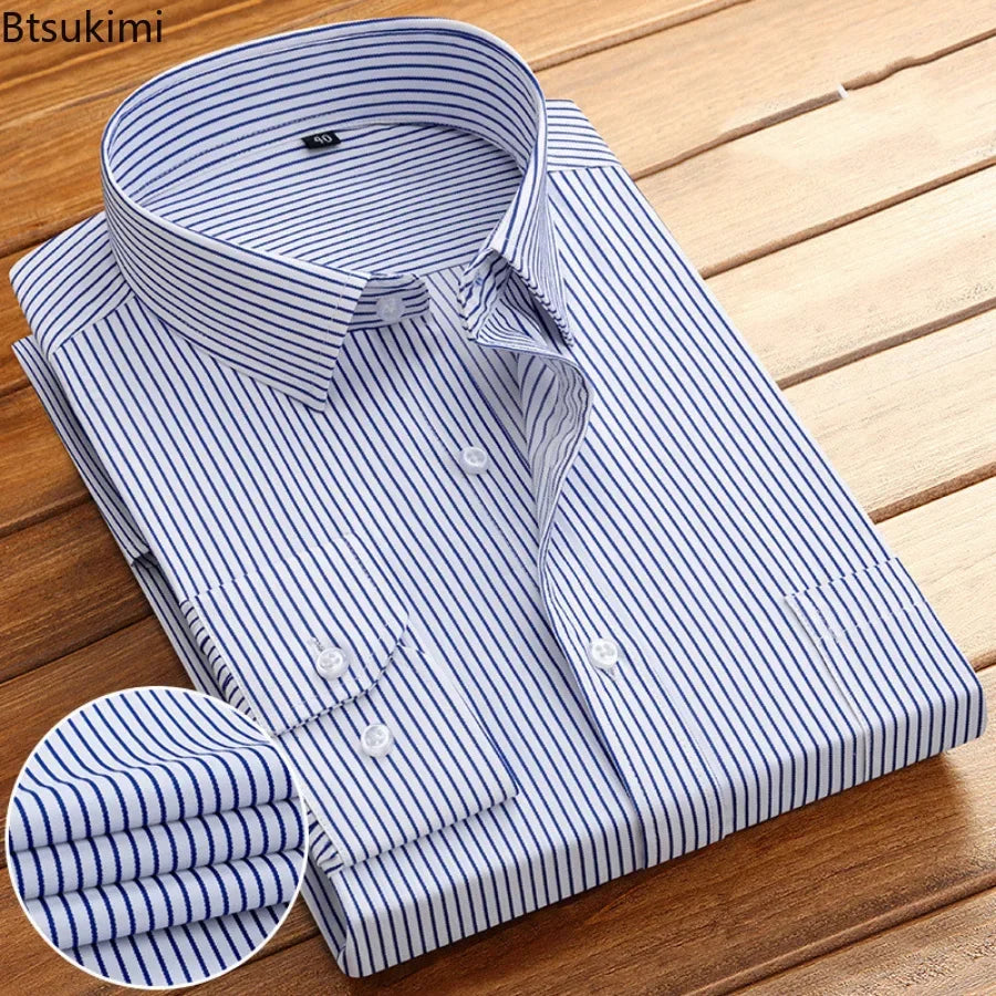 2026 Men's Long Sleeve Cotton Shirt Striped Design Spring Autumn Business Formal Dress Shirts for Men Party Wedding Shirts Male