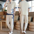 Shirts + Pants summer Cotton linen shorts sleeve shirts Men's Casual Sets Male Fashion trousers and shirts men size M-4XL TZ020