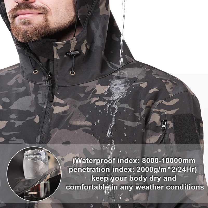 Tactical Winter Set Men's Outdoor Windproof Waterproof Suit Multi-Pocket Soft Shell Hooded Jackets Sharkskin Work Pants