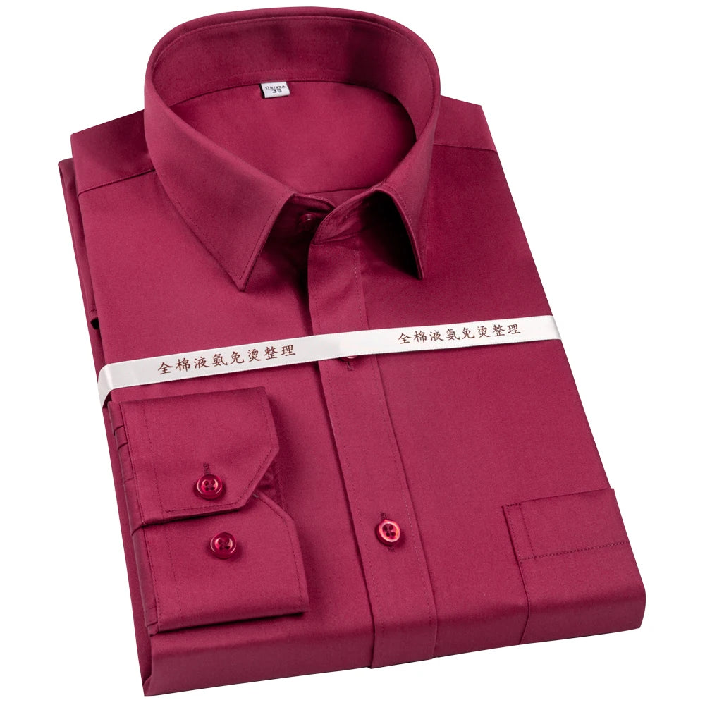 Men's Non Iron Standard-fit Solid Basic Dress Shirt Formal Business Premium 100% Cotton Male Long Sleeve Work Office Shirts