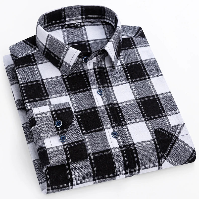 Cotton Plaid Casual Long Sleeve Shirts For Man M-11XL Plus Size Winter Warm Flannel Chic Clothes Business Smart Dress Shirts Top