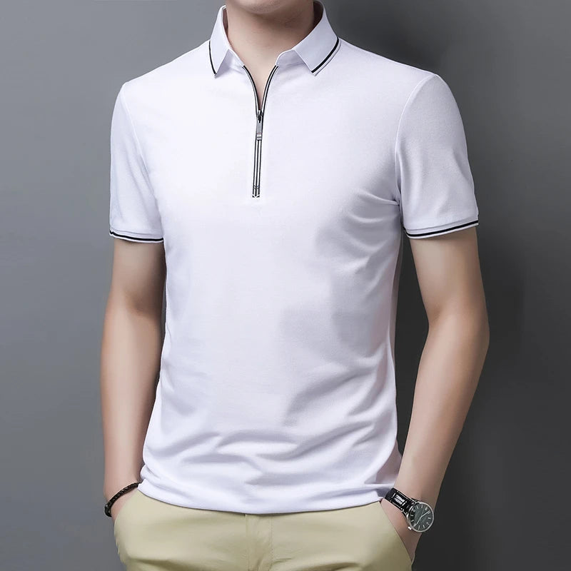 New Men's Casual and Fashionable Solid Color Short Sleeved Polo Shirt