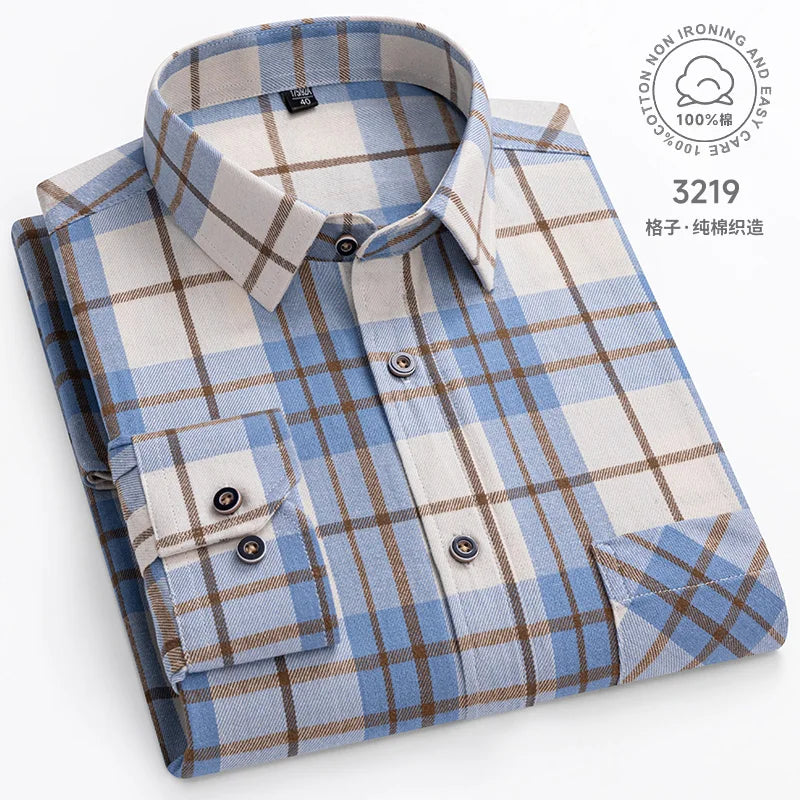 Cotton Plaid Casual Long Sleeve Shirts For Man M-11XL Plus Size Winter Warm Flannel Chic Clothes Business Smart Dress Shirts Top