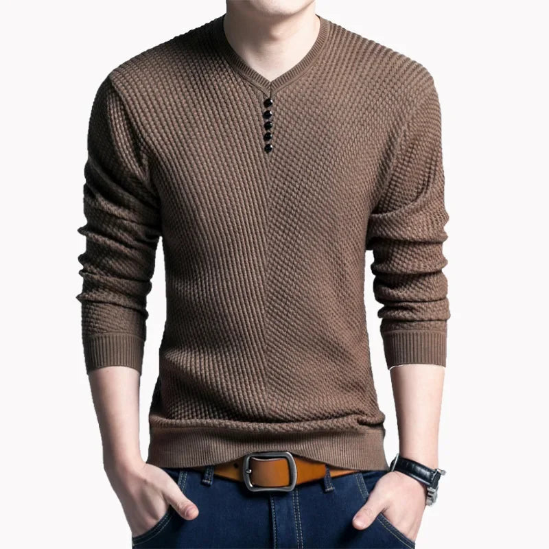 TFETTERS 2026 Men Sweater Casual V-Neck Pullover Men Spring Autumn Slim Sweaters Long Sleeve Mens Sweater Knitted Shirt Homme
