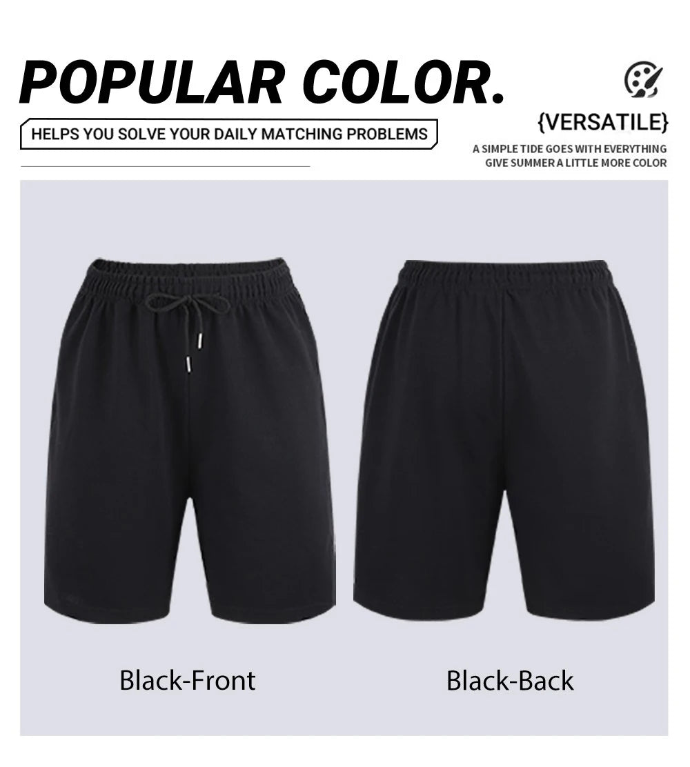 Black Fashion Solid Pocket Mans Drawstring Shorts Breathable Pants Summer Comfortable Sweatpants Unisex All-Match Sportwear