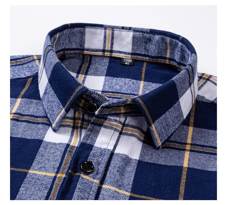 Cotton Plaid Casual Long Sleeve Shirts For Man M-11XL Plus Size Winter Warm Flannel Chic Clothes Business Smart Dress Shirts Top