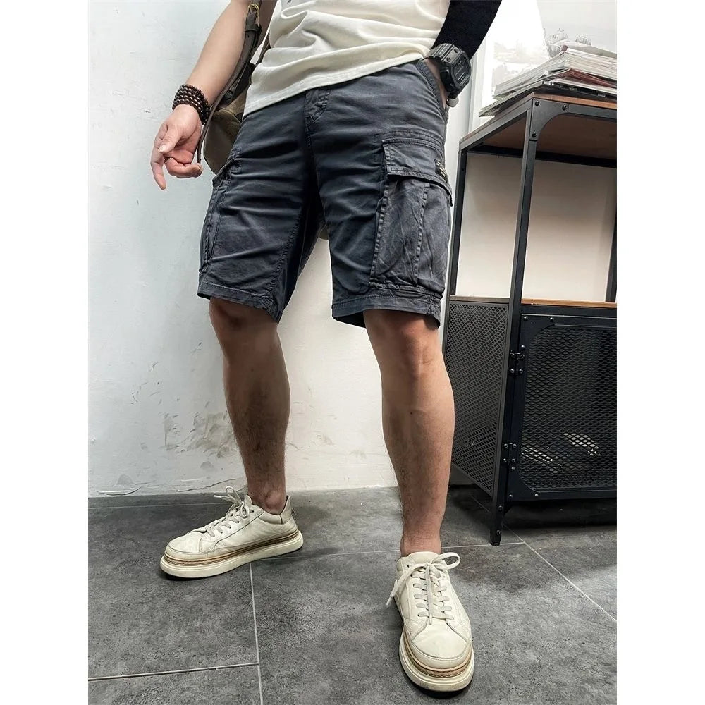 Summer Men Cargo Multi Pocket Shorts Men Casual Solid Elastic Waist Beach Short Spring Men Jogger Pants Shorts Male Dropshipping