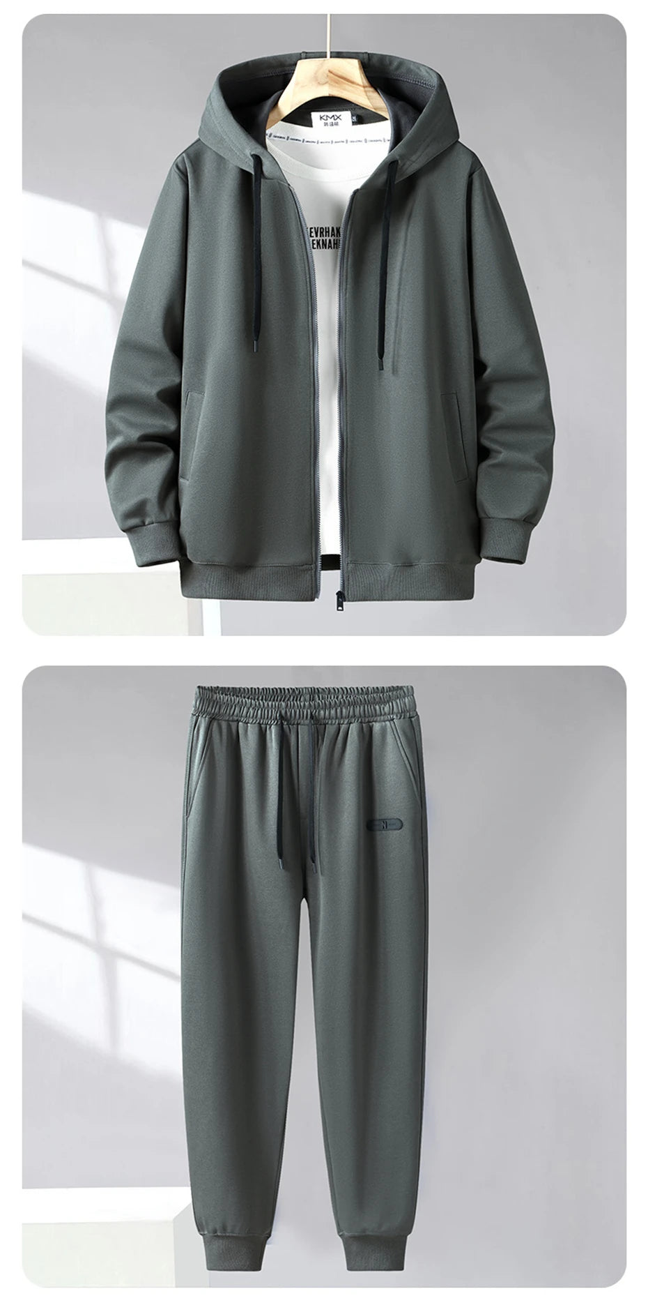Solid Color Tracksuit Men 11XL Plus Size Suits Zippered Hoodie Sweatpants Sets Spring Autumn Jogger Pants Male Big Size 10XL