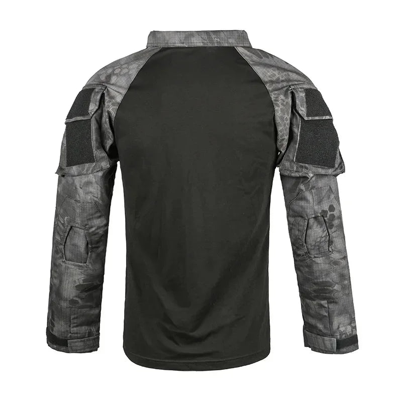 Men'sOutdoor Tactical Hiking T-Shirt, Combat Military CP Camouflage Long-Sleeved Hunting Mountaineering Shirt, Cotton Sportswear
