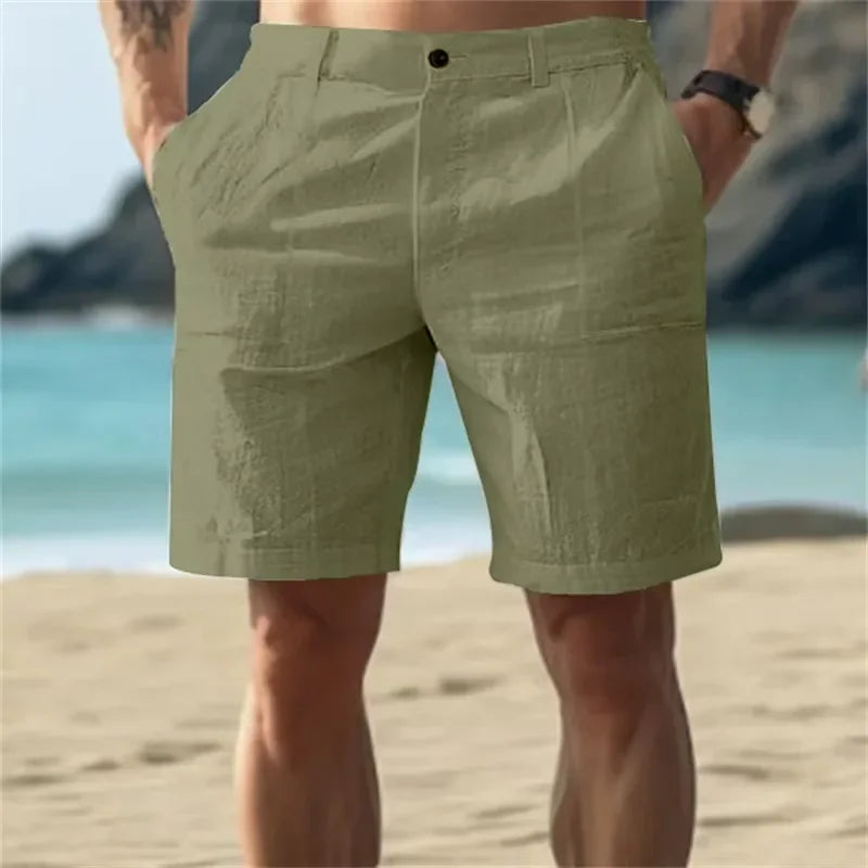 Pure Linen Shorts for Men 2025 Summer New Fashion Solid White Loose Holiday Shorts Man Casual Plus Size Button Fly Short Pants