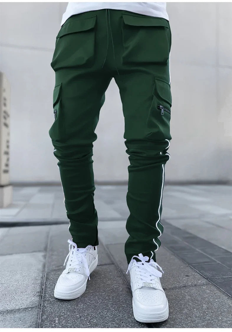 Summer Men's Jogging Sports Pants Multi-Pocket Sweatpants Running Trousers Men's Casual Joggers Cargo Reflective Hip Pop Pants