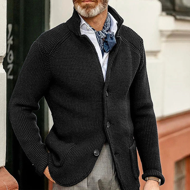 Luxury and fashionable men's sweater jacket slim fit suit stand up collar knitted sweater autumn and winter new cardigan men's