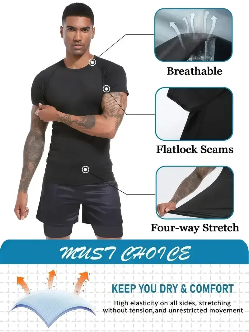 New mens T-shirt fitness short sleeved shirt breathable sweat absorbing quick drying suitable for gym basketball running cycling