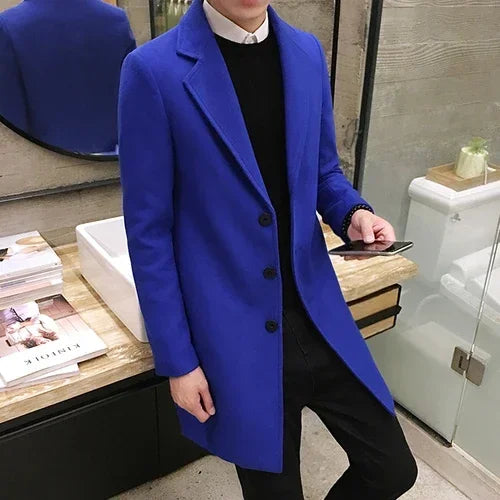 Men's Long Coat 2025 Autumn/Winter New Fashion Business Slim Fit Men's Long Coat High Quality Solid Color Casual Men's Clothing
