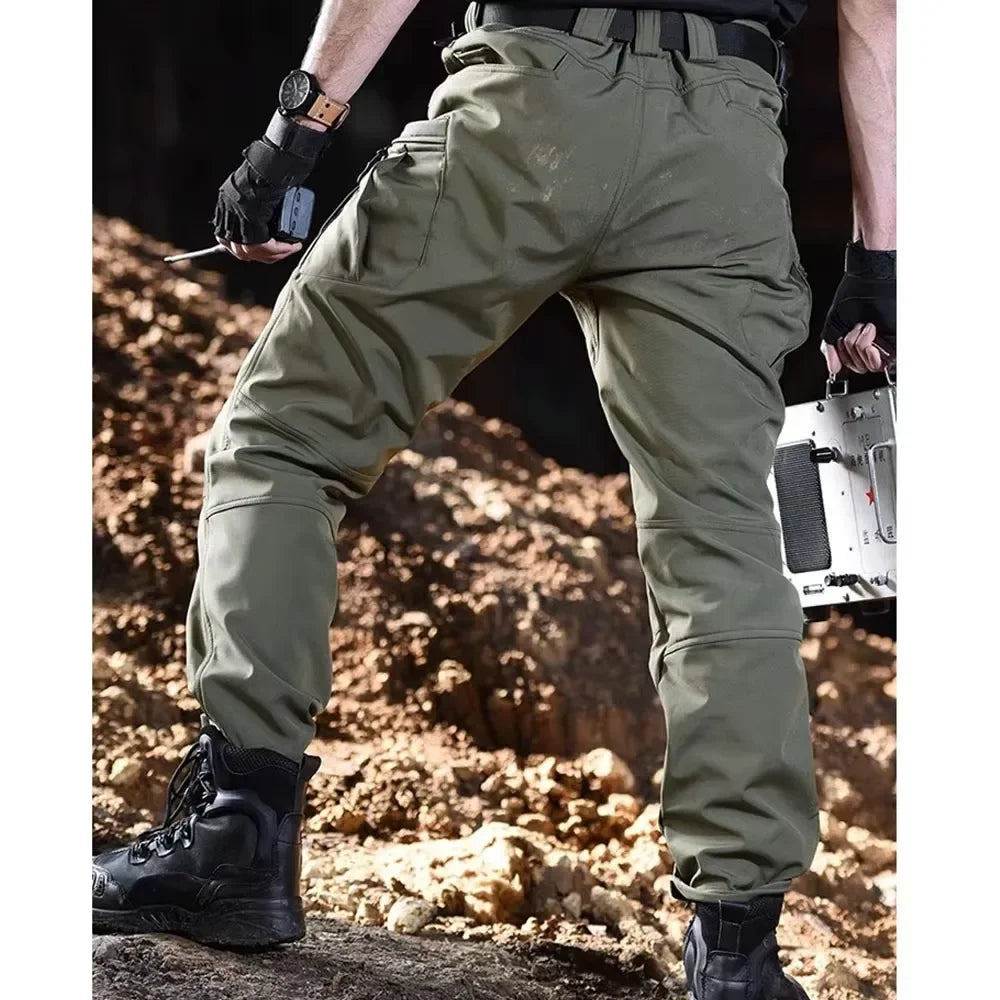 Men's Autumn Winter Softshell Elastic Camping Hiking Trekking Fishing Hunting Pants Outdoor Cycling Tactical Cargo Trousers