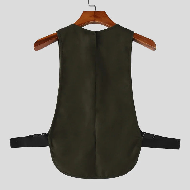 INCERUN Men's Tank Tops Solid Color O-neck Sleeveless Pockets Male Vests Summer Streetwear Loose 2026 Fashion Casual Men Clothes