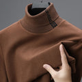 Fashion high neck exquisite letter embroidery men's sweater velvet warm T-shirt Korean style autumn winter new casual pullover