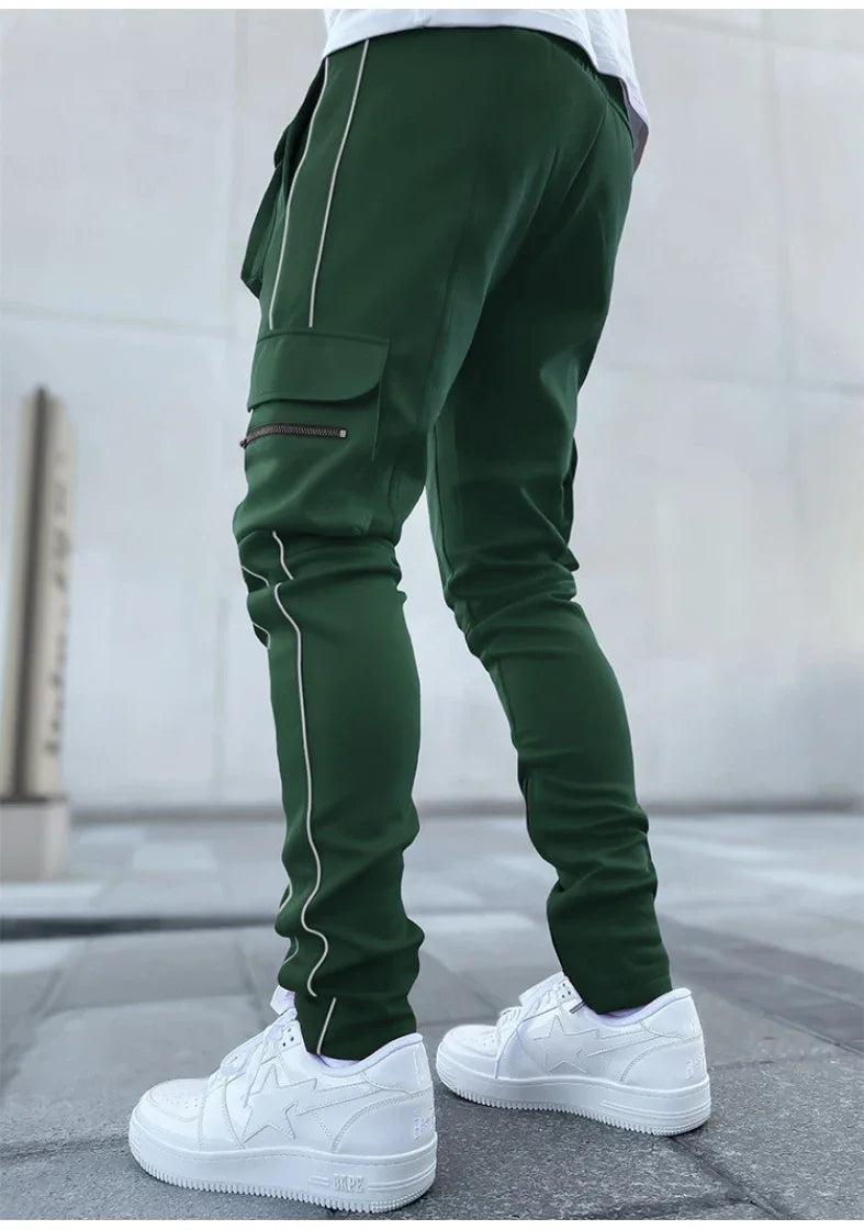 Summer Men's Jogging Sports Pants Multi-Pocket Sweatpants Running Trousers Men's Casual Joggers Cargo Reflective Hip Pop Pants