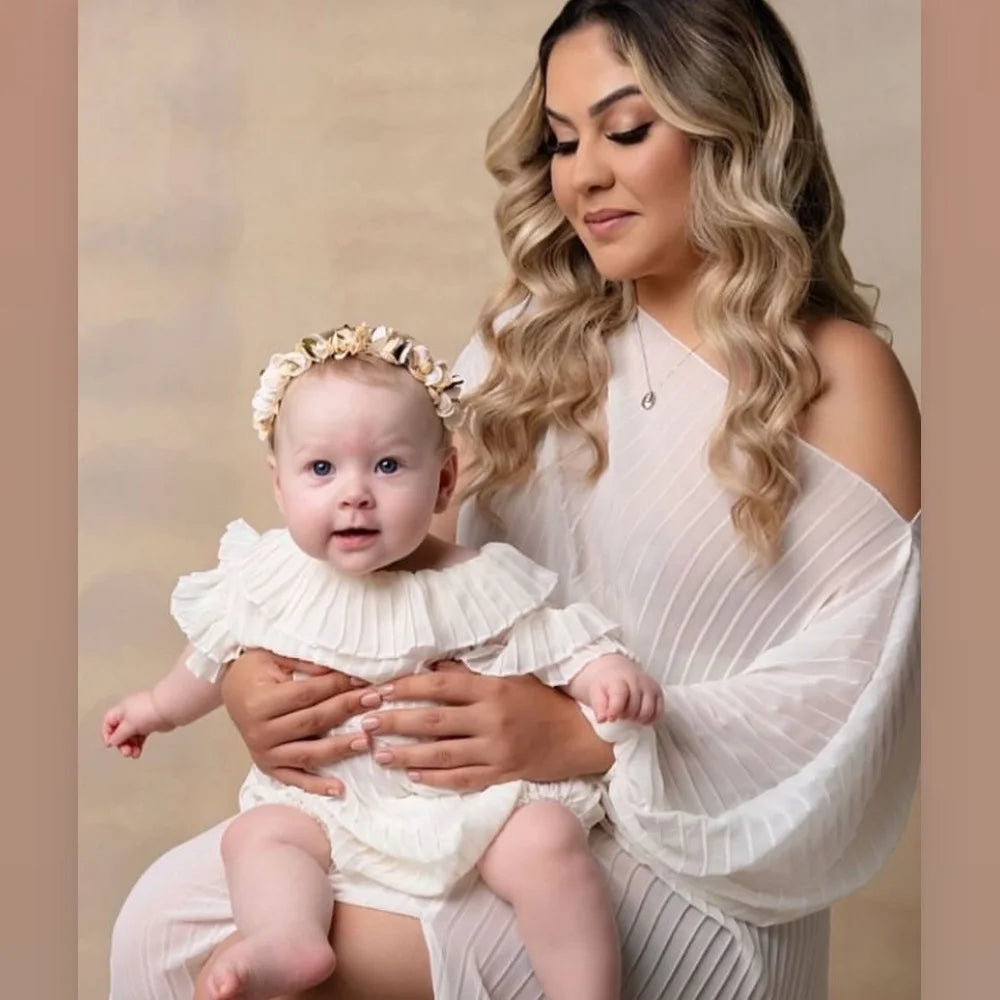 Maternity Dresses For Baby Showers One Necked Single Sleeved Pleated Dress Photo Shoot Photography Dress For Women