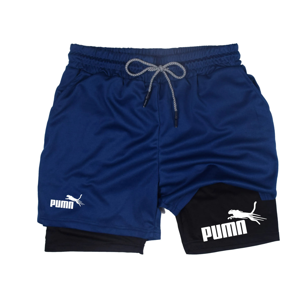 Men's Quick Dry Breathable 2-in-1 Double Layer Sports Shorts, Elastic Compression Liner Athletic Shorts