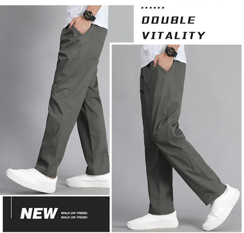 Big Size Mens Casual Pants Relaxed Fit Cotton Trousers Elastic Waist Drawstring Sweatpants Mens Jogger Pants Summer Spring