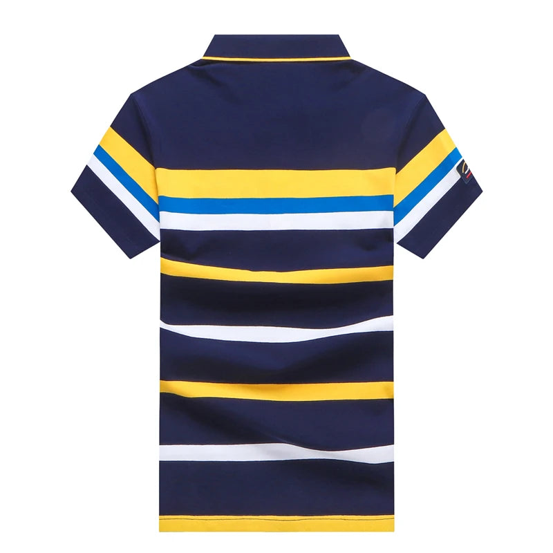 TACE&SHARK Fashion Stripe Shark Embroidery Polo Shirt Summer Men Business Shark Polos Tops Mens Casual Slim Fit Clothing