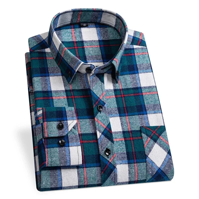 2024 Men  Regular Fit Soft Daily Casual Shirts Clothing Plus size Autumn Winter Fashion New Cotton Flannel Plaid Shirts