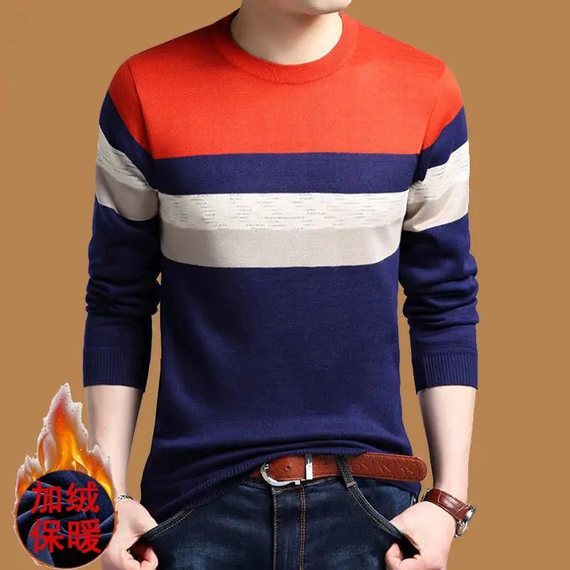 Autumn Winter Casual Loose Vintage Striped Sweaters Man Long Sleeve All Match Pullover Male Keep Warm Fashion Gentmen Clothes