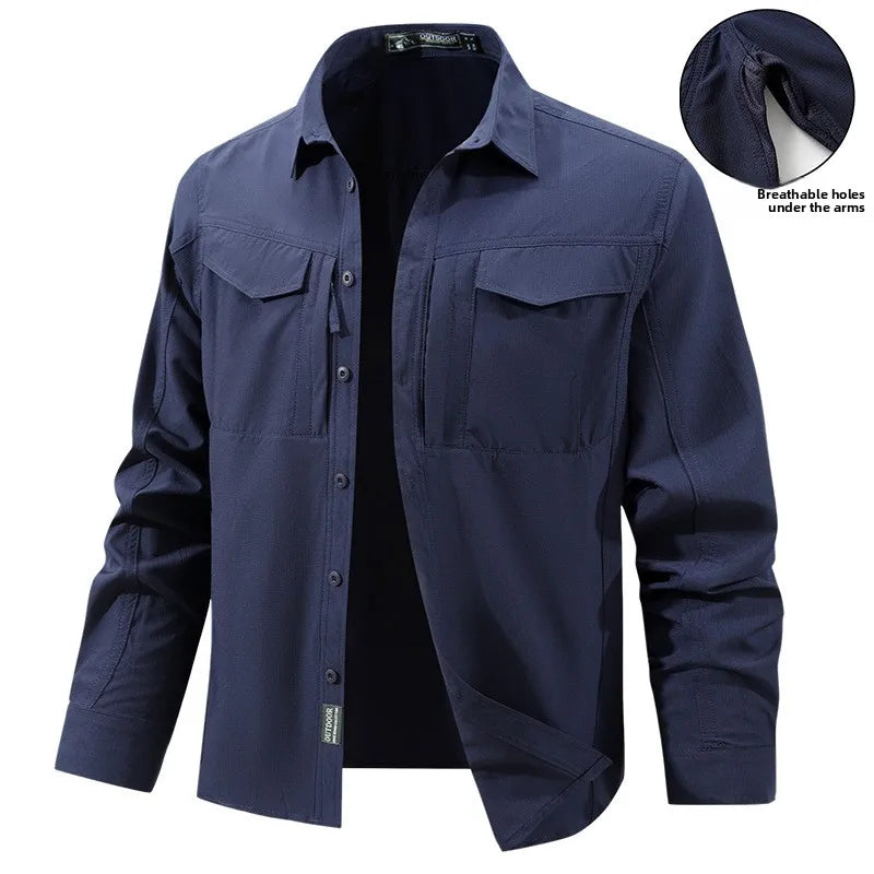 New Fashion Men Outdoor Elastic Quick Drying Ventilation Cargo Shirts Male Long Sleeves Thin Breathable Comfortable Shirts XXL