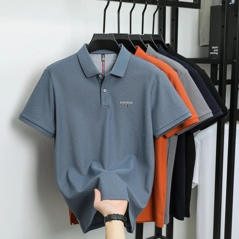 100% Pure Cotton Men's Classic Embroidered Polo Shirt Luxury Breathable Anti-wrinkle Cozy Short Sleeve Business Casual Golf Tee