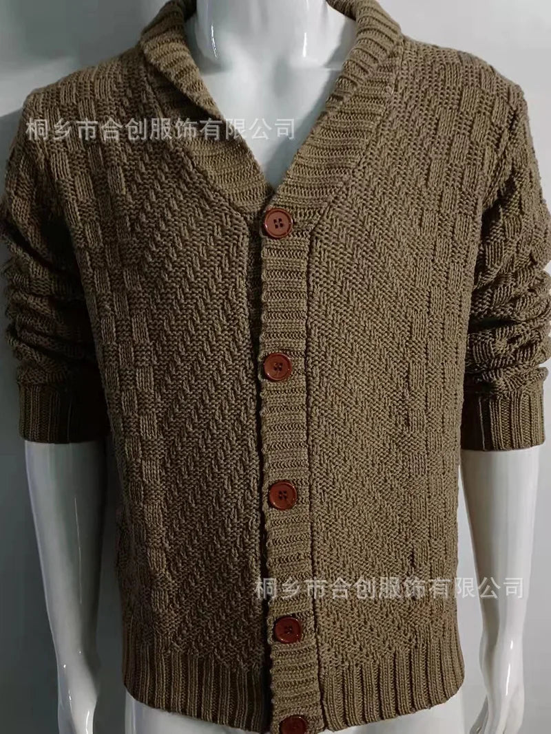 New Style Solid Color Sweater for Men in Autumn and Winter 2024, Retro Lapel, Knitted Long-sleeved Cardigan Sweater Coat S-3XL