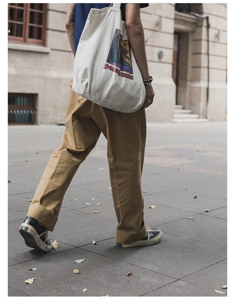 Non Stock Pleated Slacks Summer Spring Relaxed Straight Casual Pants Men Khakis