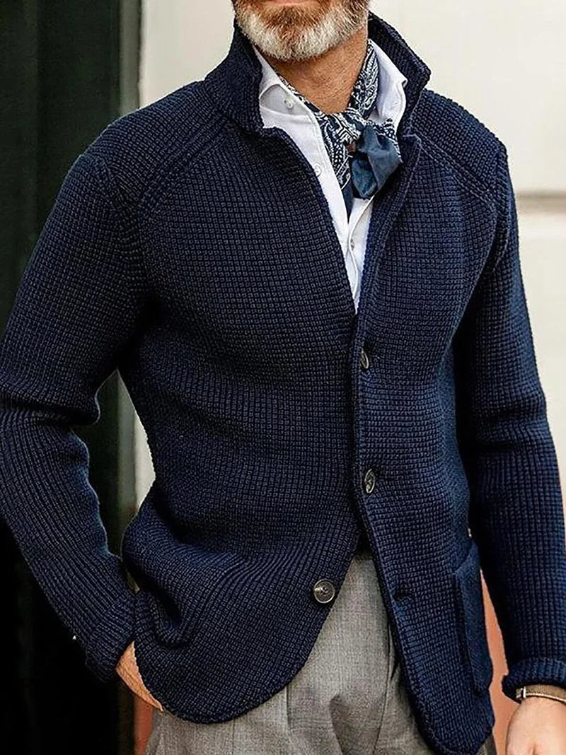 Luxury and fashionable men's sweater jacket slim fit suit stand up collar knitted sweater autumn and winter new cardigan men's