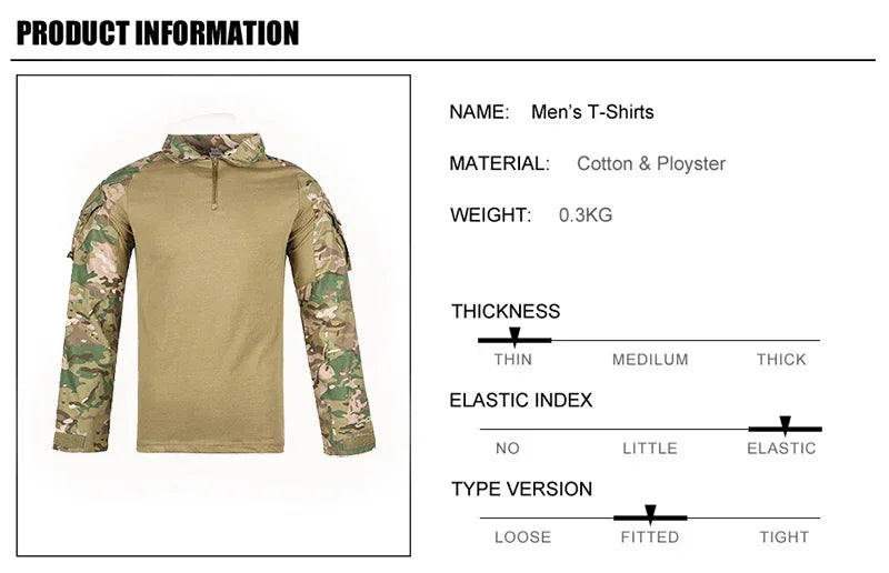 Men'sOutdoor Tactical Hiking T-Shirt, Combat Military CP Camouflage Long-Sleeved Hunting Mountaineering Shirt, Cotton Sportswear