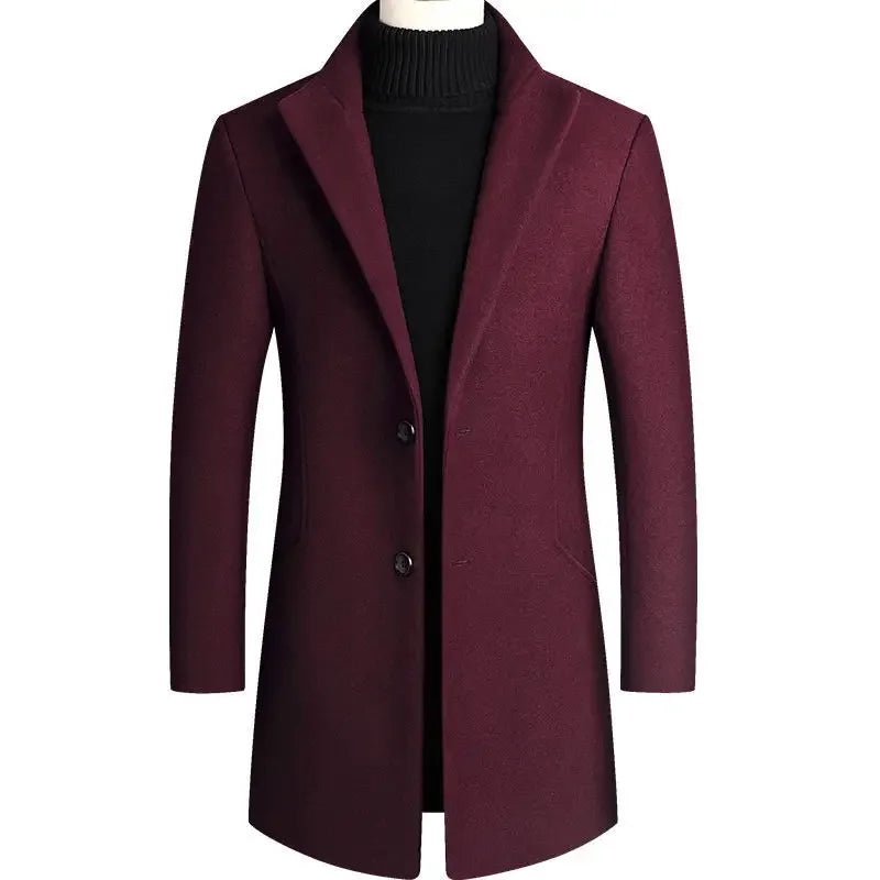 BROWON Brand Korean Coat Men 2026 Autumn and Winter Woolen Men Coat New Casual Slim Fit Windbreaker Long Solid Color Men Jacket