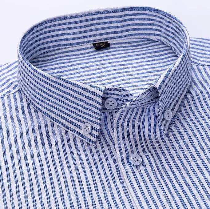 New Fashion Men's Oxford Shirts Long Sleeves Cotton Stripe Thin Soft Regular Fit Formal Shirt Pocket Social Blouse Male Clothing
