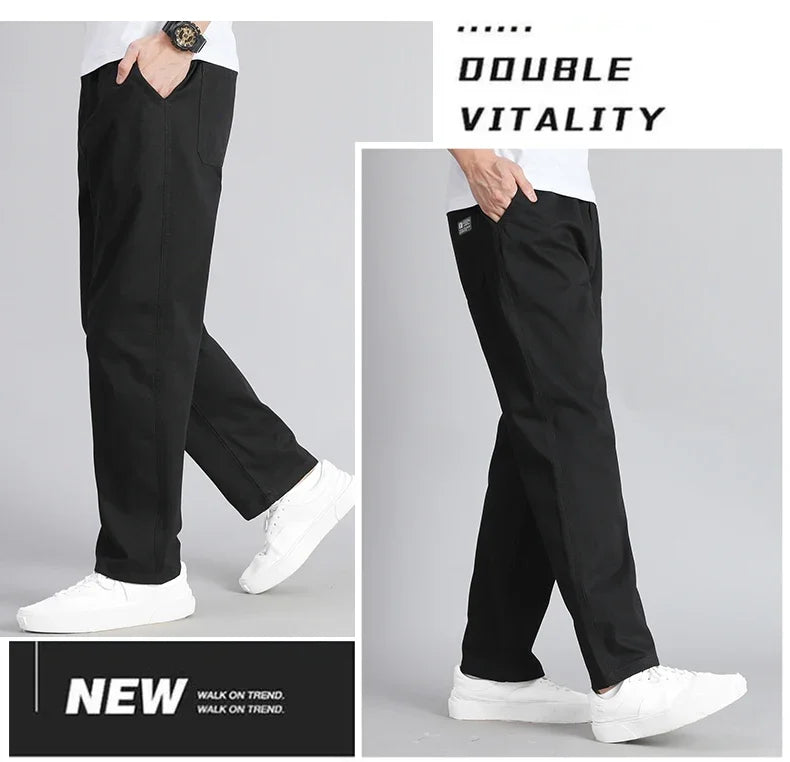 Big Size Mens Casual Pants Relaxed Fit Cotton Trousers Elastic Waist Drawstring Sweatpants Mens Jogger Pants Summer Spring