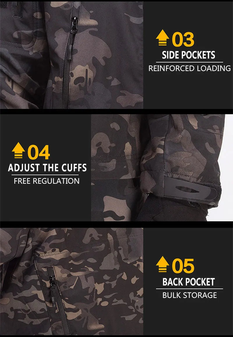 Tactical Winter Set Men's Outdoor Windproof Waterproof Suit Multi-Pocket Soft Shell Hooded Jackets Sharkskin Work Pants