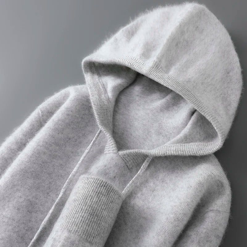 DjzDsm Autumn Winter Men's Sweater 100% Merino Wool Thick Hooded Pullover Soft Knitwear Casual Comfort Wool Clothing Tops