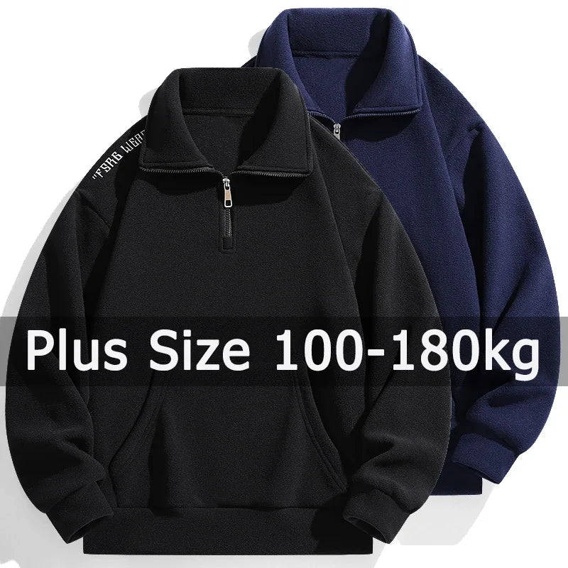 Plus Size Men Sweatshirt Half Zip Long Sleeve Pullover 6XL 7XL 100-175kg Solid Color Tops Autumn Winter Big Size Men Clothing