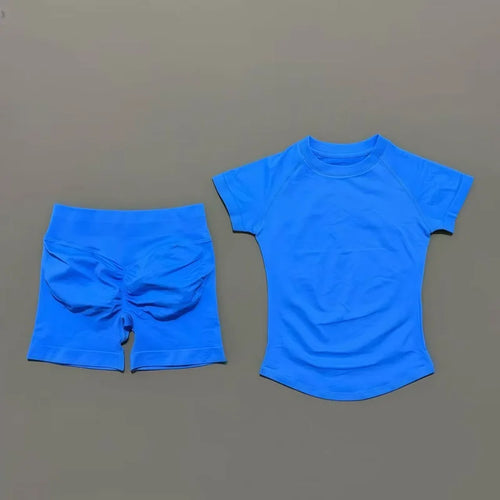 2 Pcs HISTELLO Impact Gym Sets Short Sleeve Seamless Yoga Clothing