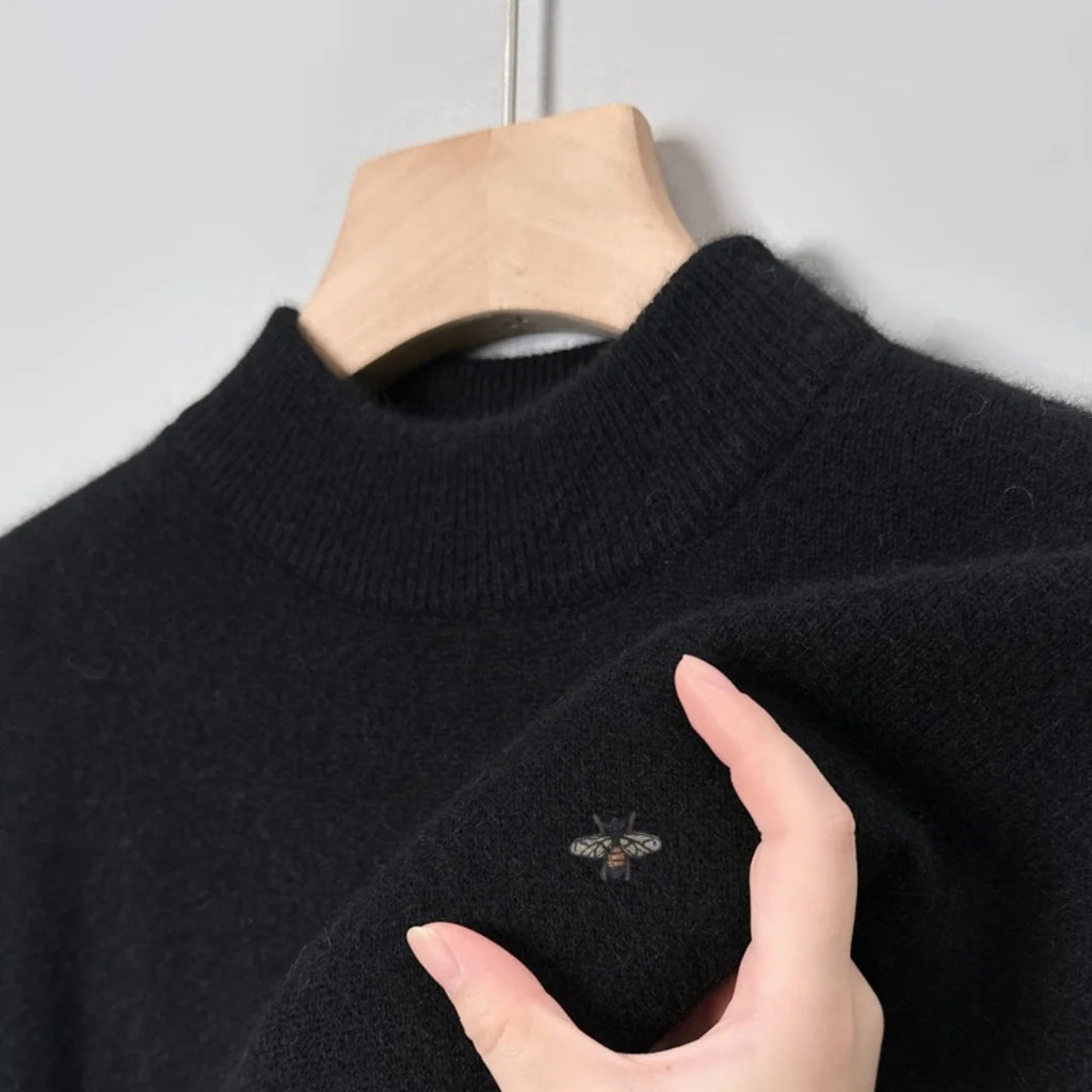 Hot Sale Luxury Brand Men's Sweater Mock-Neck Bee Embroidery Pullover Soft Warm Fashion Exquisite Thick Autumn Winter Men's Wear